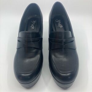 🌱 3 for $30 Y Not? Platform loafer slip on 4” black heels round toes shoes 7.5
